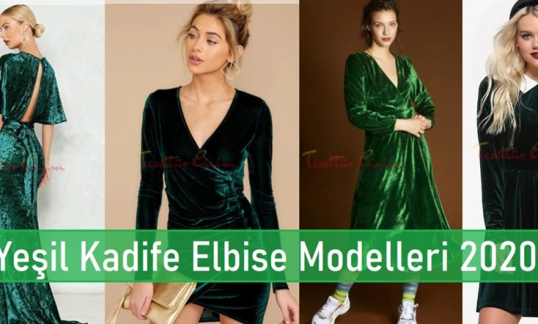Yeşil Kadife Elbise Modelleri