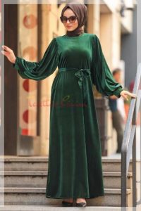 hijab Green Velvet Dress