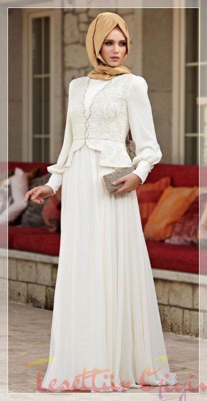 Tesettür beyaz nikah elbise modeli