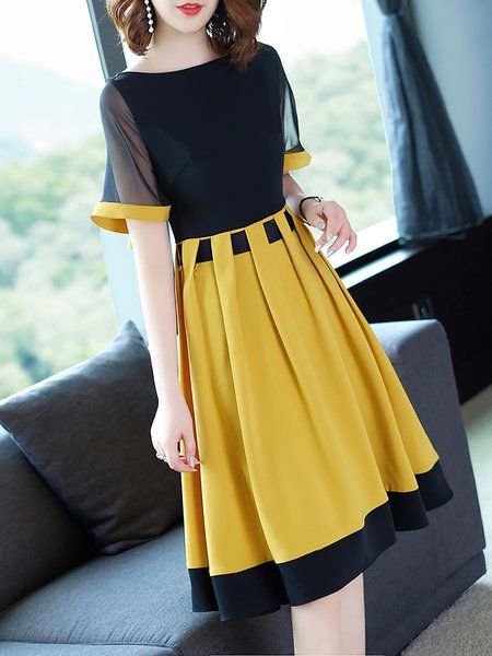 Yeni Sezon sarı siyah Günlük Elbise Modeli