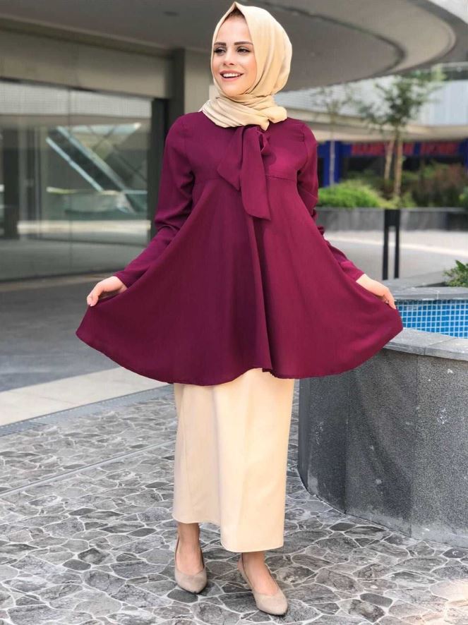 Tesettür Bluz Modelleri 12 Bordo Tesettür Bluz Modeli