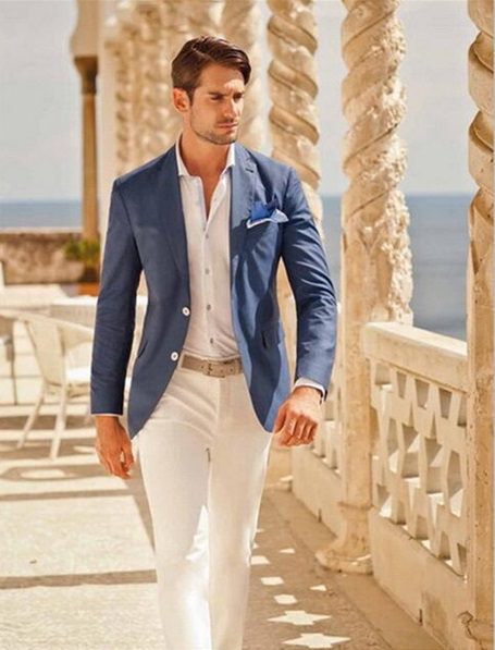 Beyaz Pantolonlu Mavi Blazer